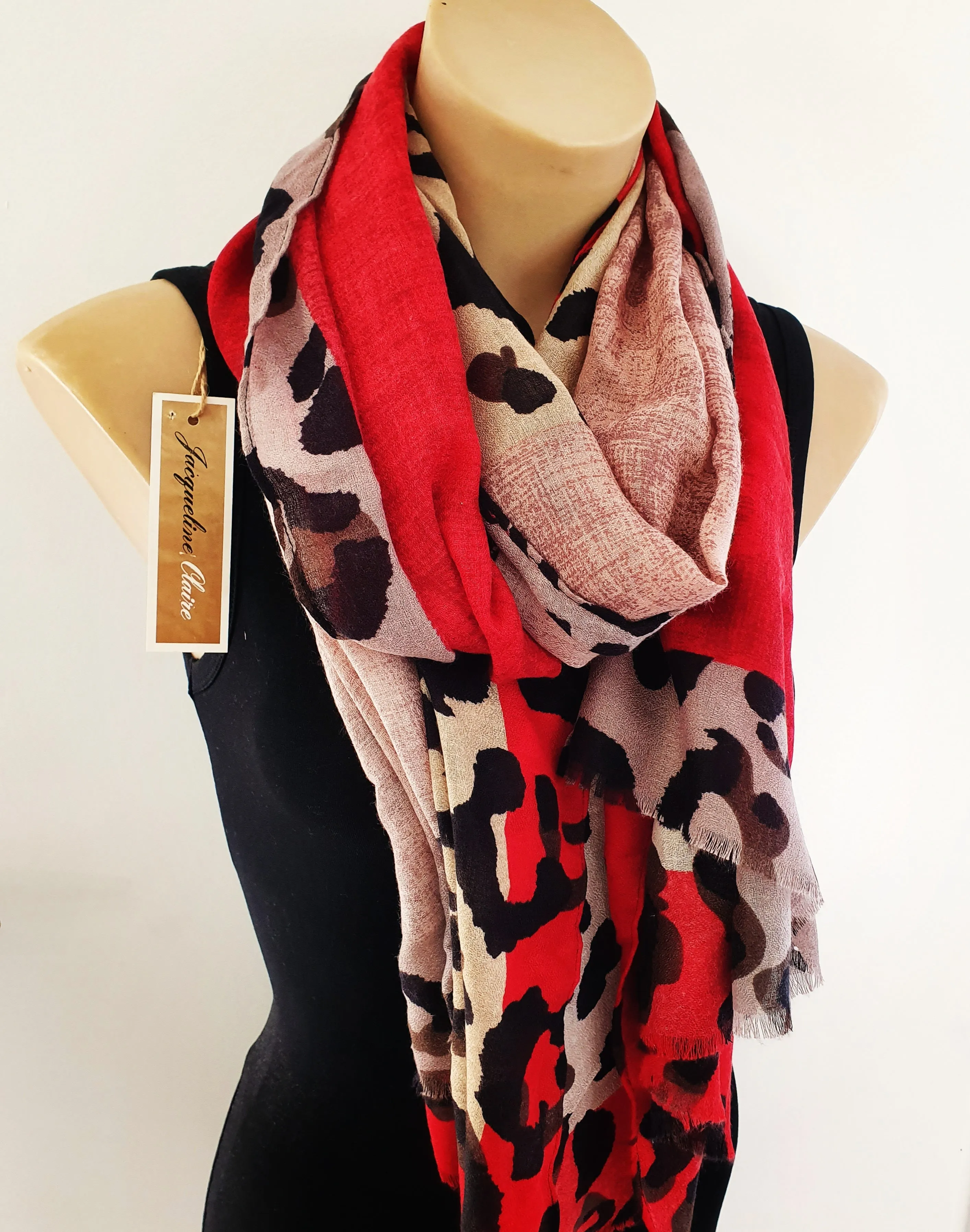 "Lexico" Scarf  - Red/Taupe