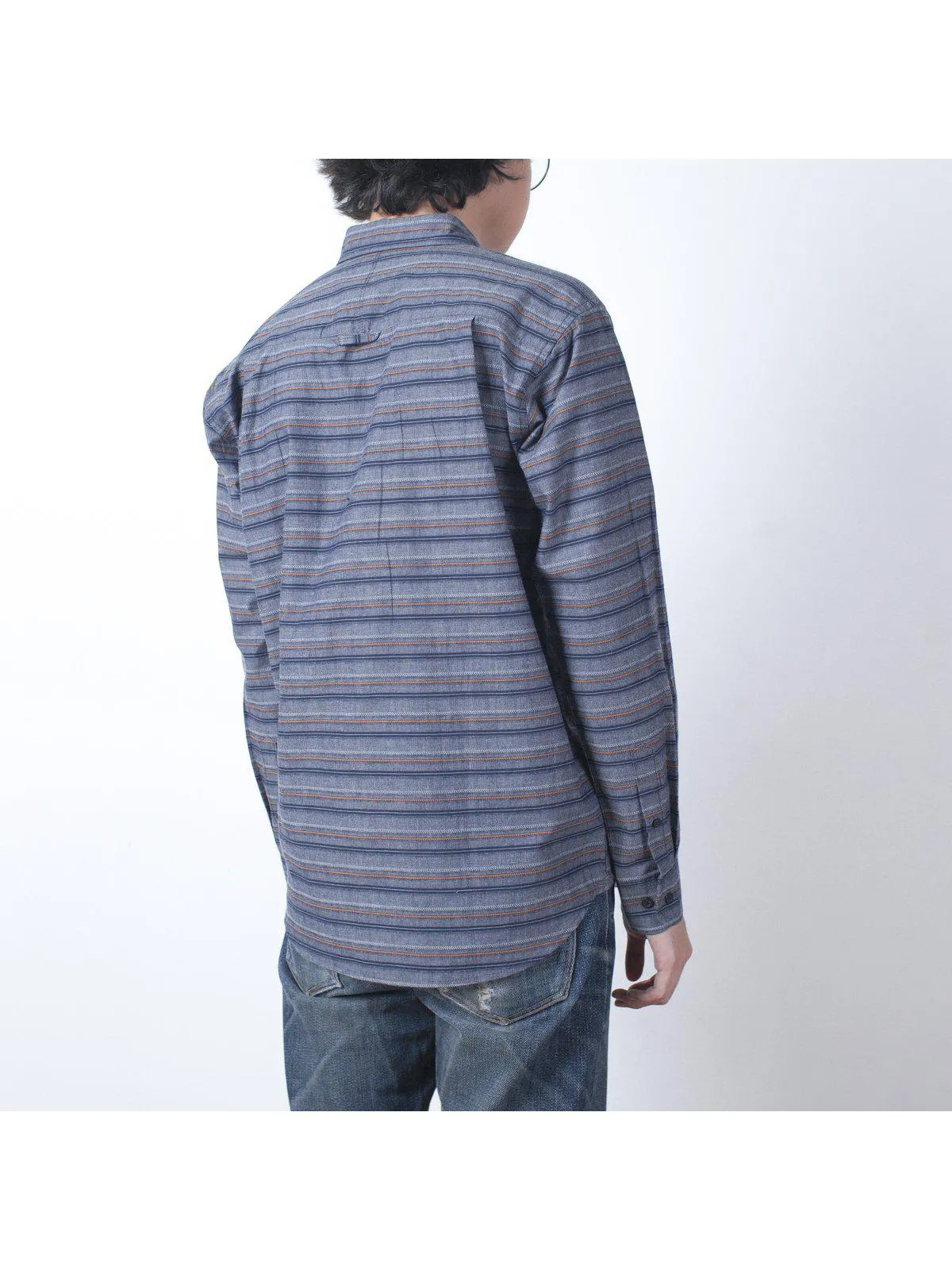 Qutn Button Down LS Steel Blue Multistripes