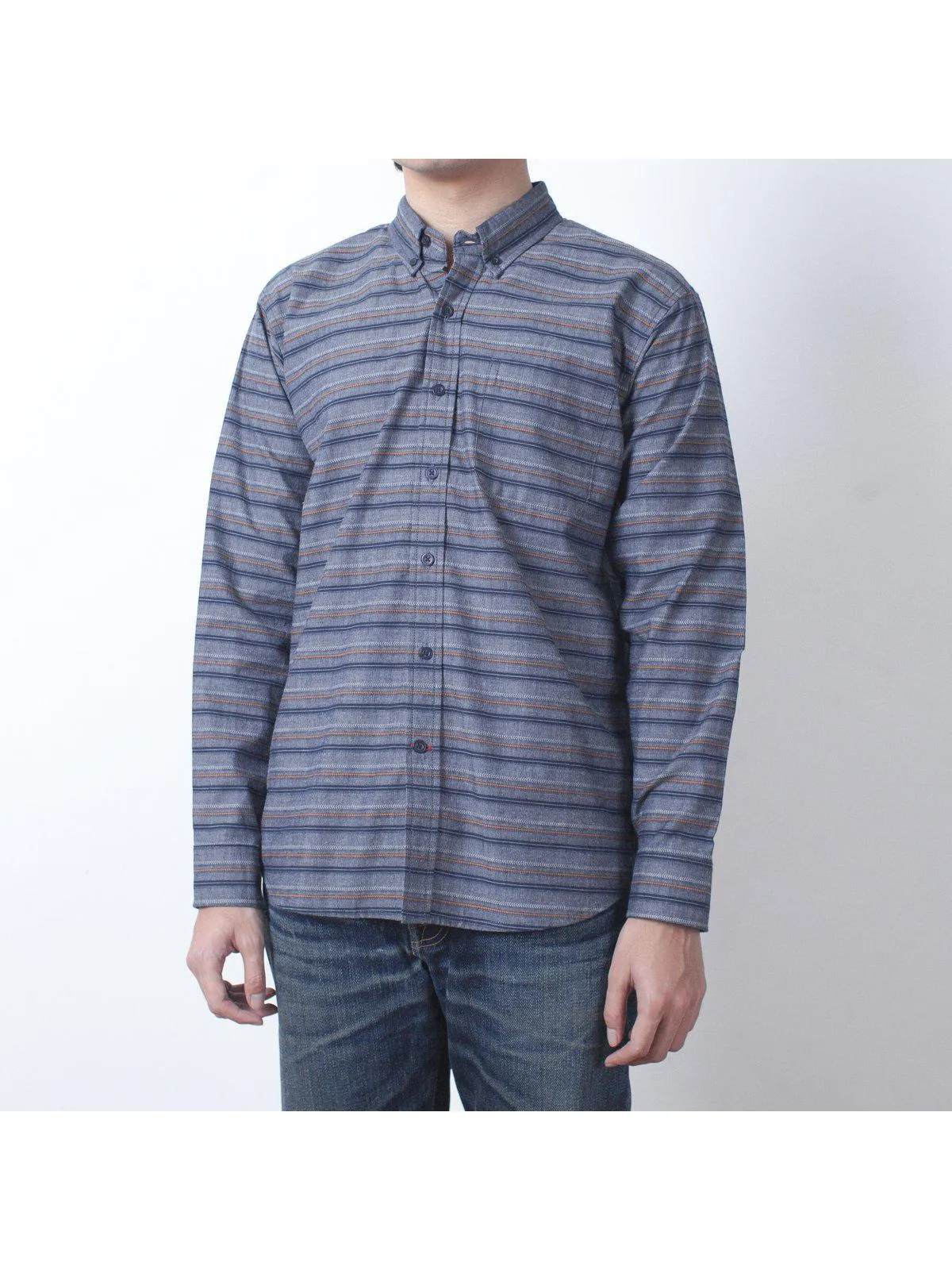Qutn Button Down LS Steel Blue Multistripes