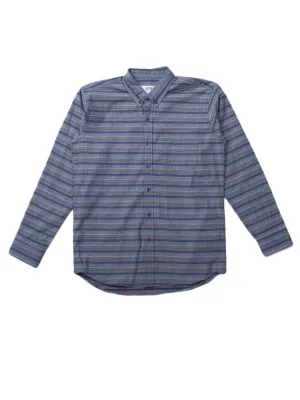 Qutn Button Down LS Steel Blue Multistripes