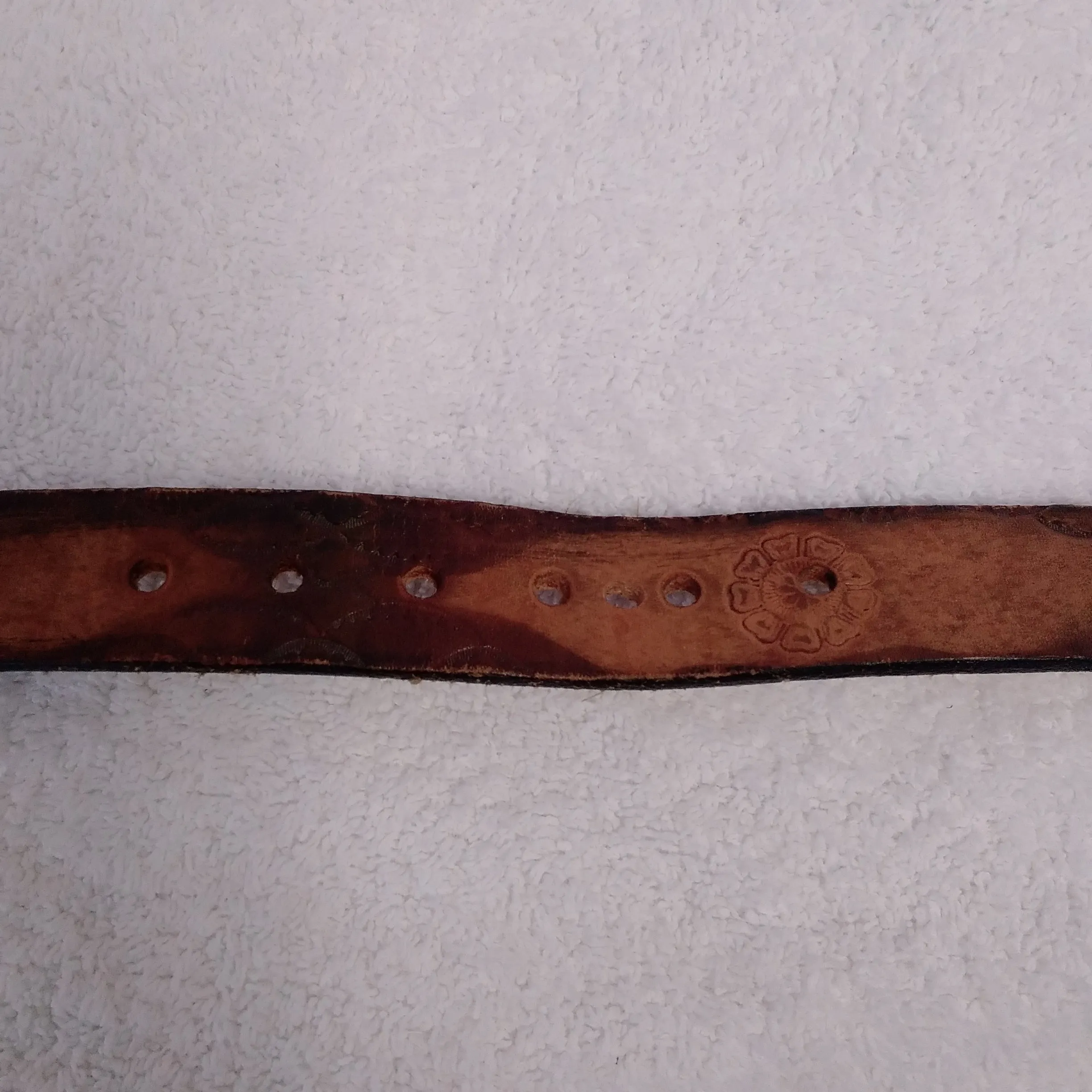 Rare - Harley Davidson Tooled Leather Indian Head Emblem Concha Belt - Size: 40