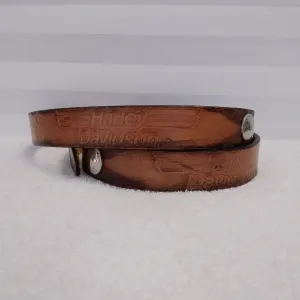 Rare - Harley Davidson Tooled Leather Indian Head Emblem Concha Belt - Size: 40