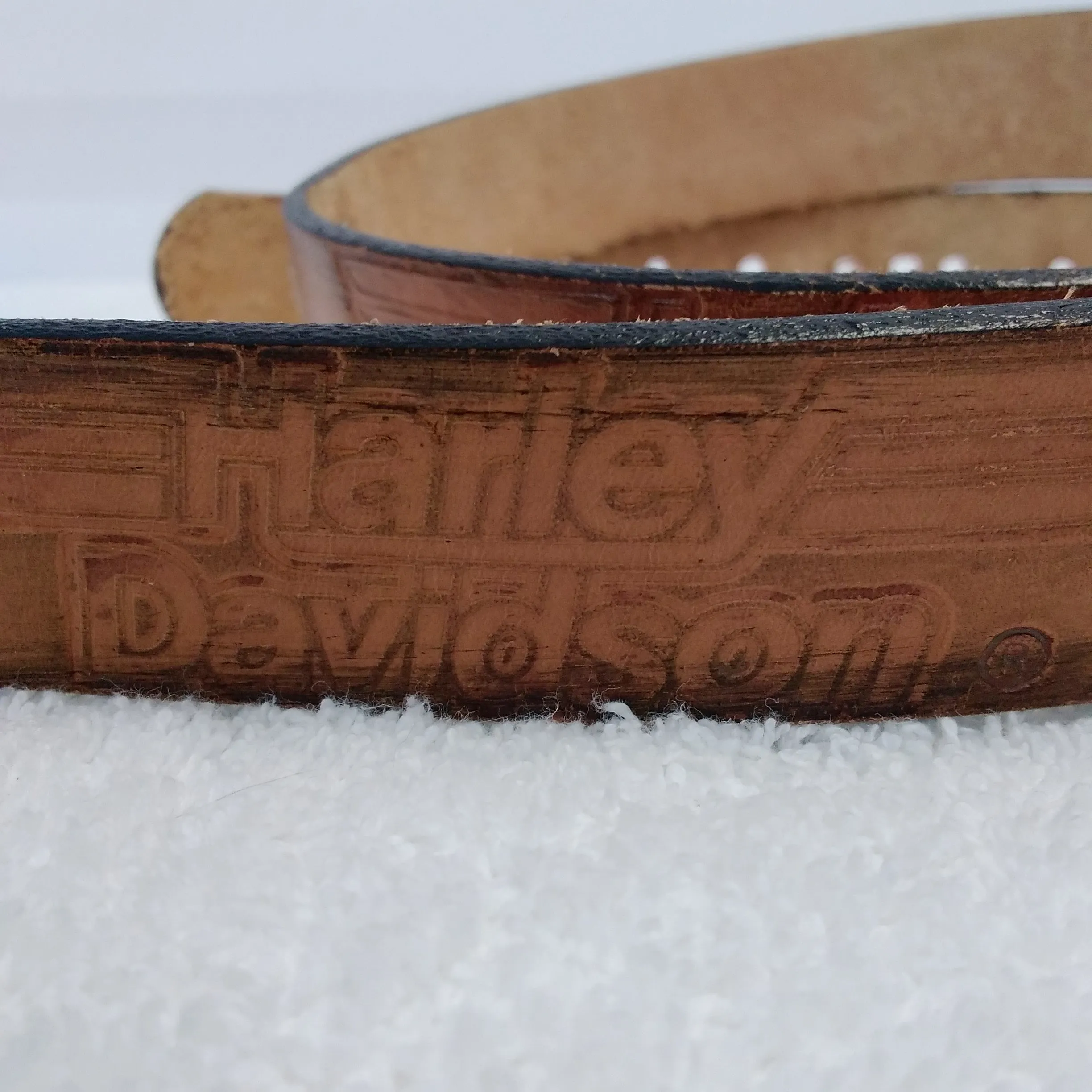 Rare - Harley Davidson Tooled Leather Indian Head Emblem Concha Belt - Size: 40