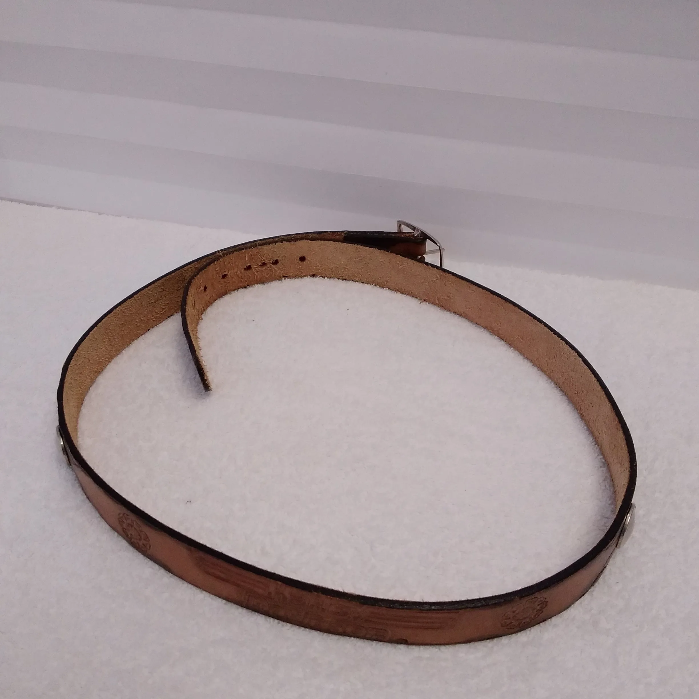 Rare - Harley Davidson Tooled Leather Indian Head Emblem Concha Belt - Size: 40