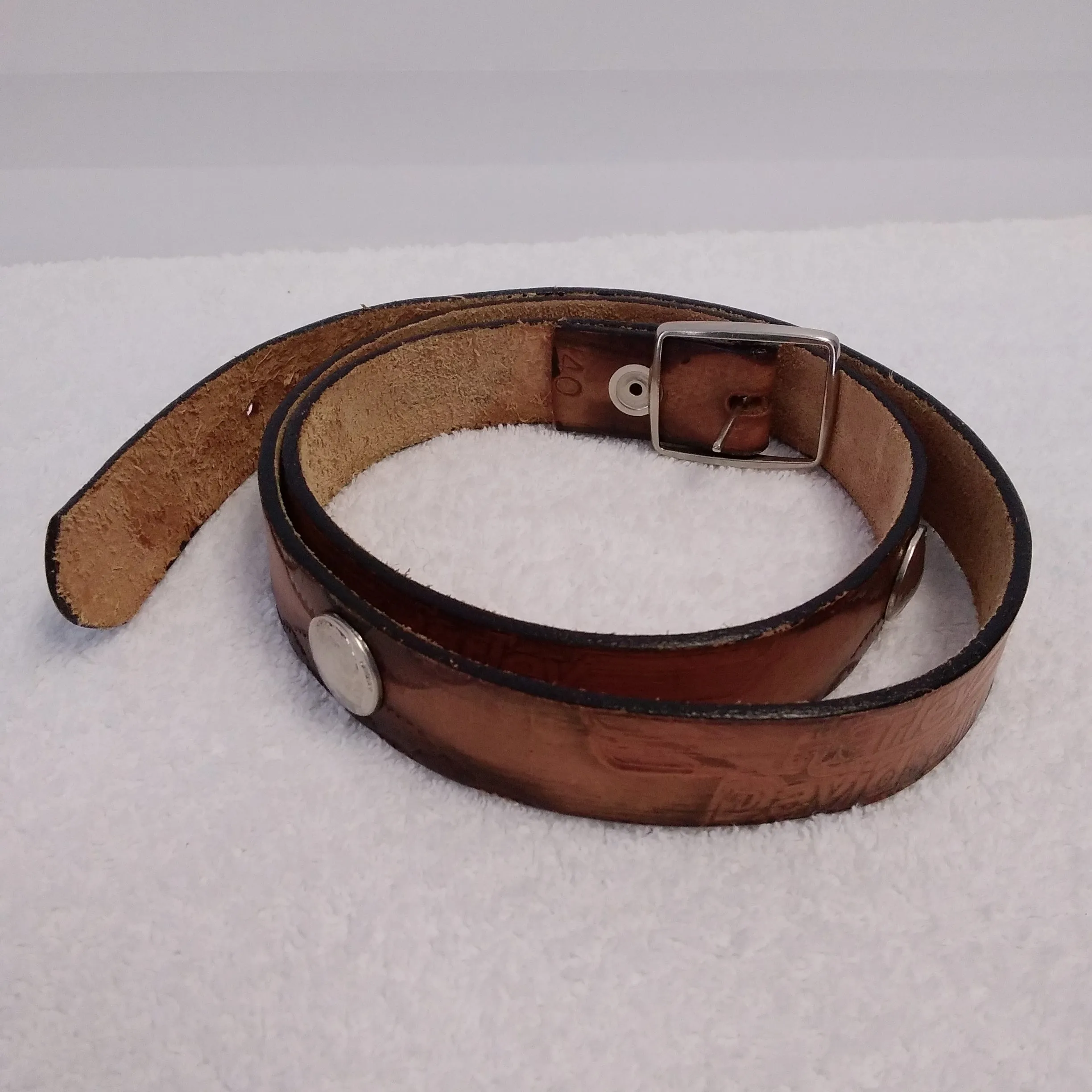 Rare - Harley Davidson Tooled Leather Indian Head Emblem Concha Belt - Size: 40