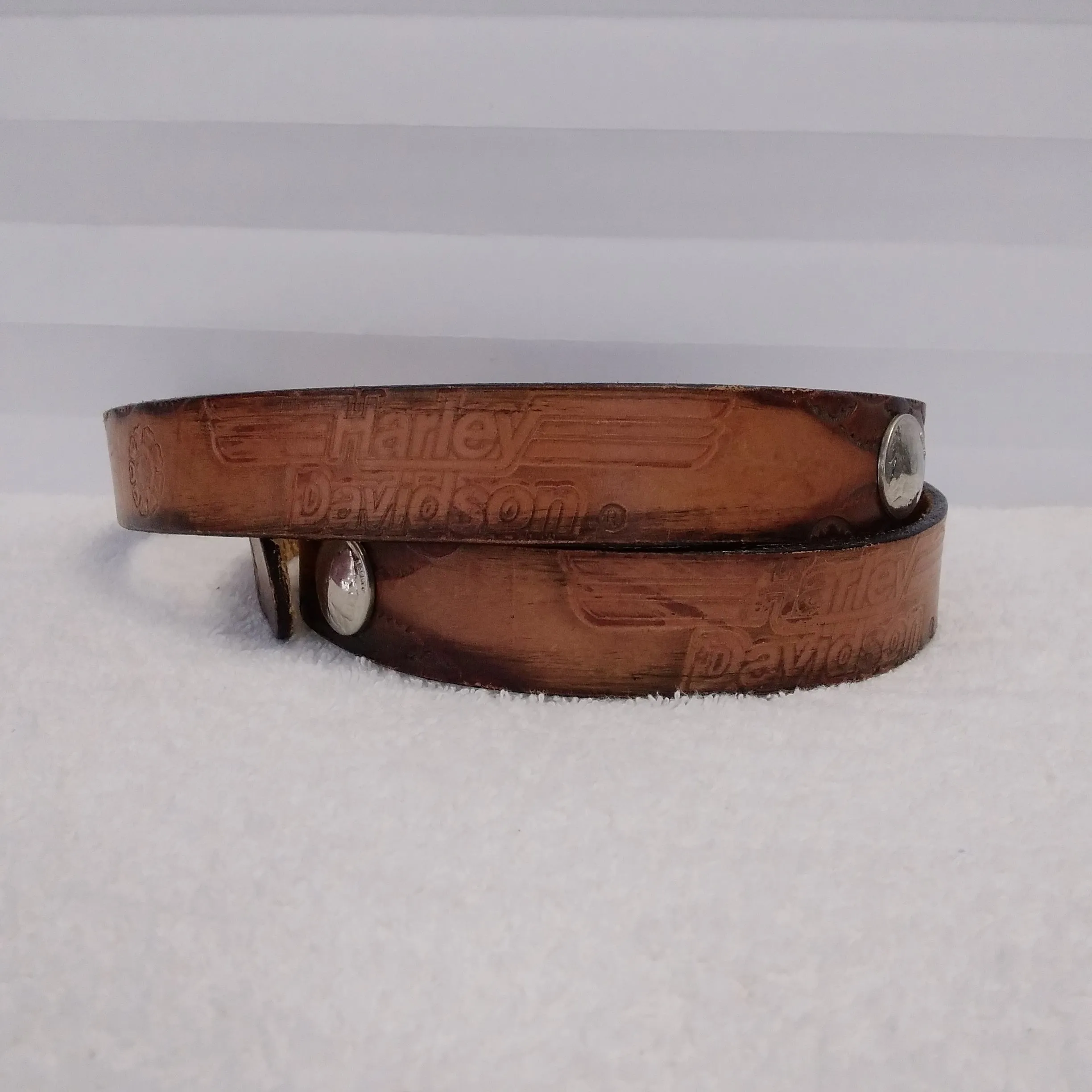 Rare - Harley Davidson Tooled Leather Indian Head Emblem Concha Belt - Size: 40