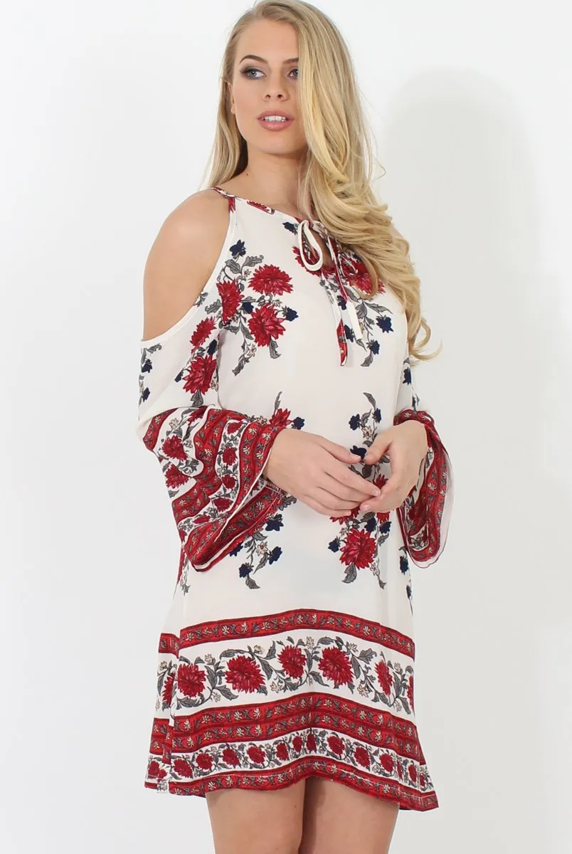 Red Cold Shoulder Dress - Nancy