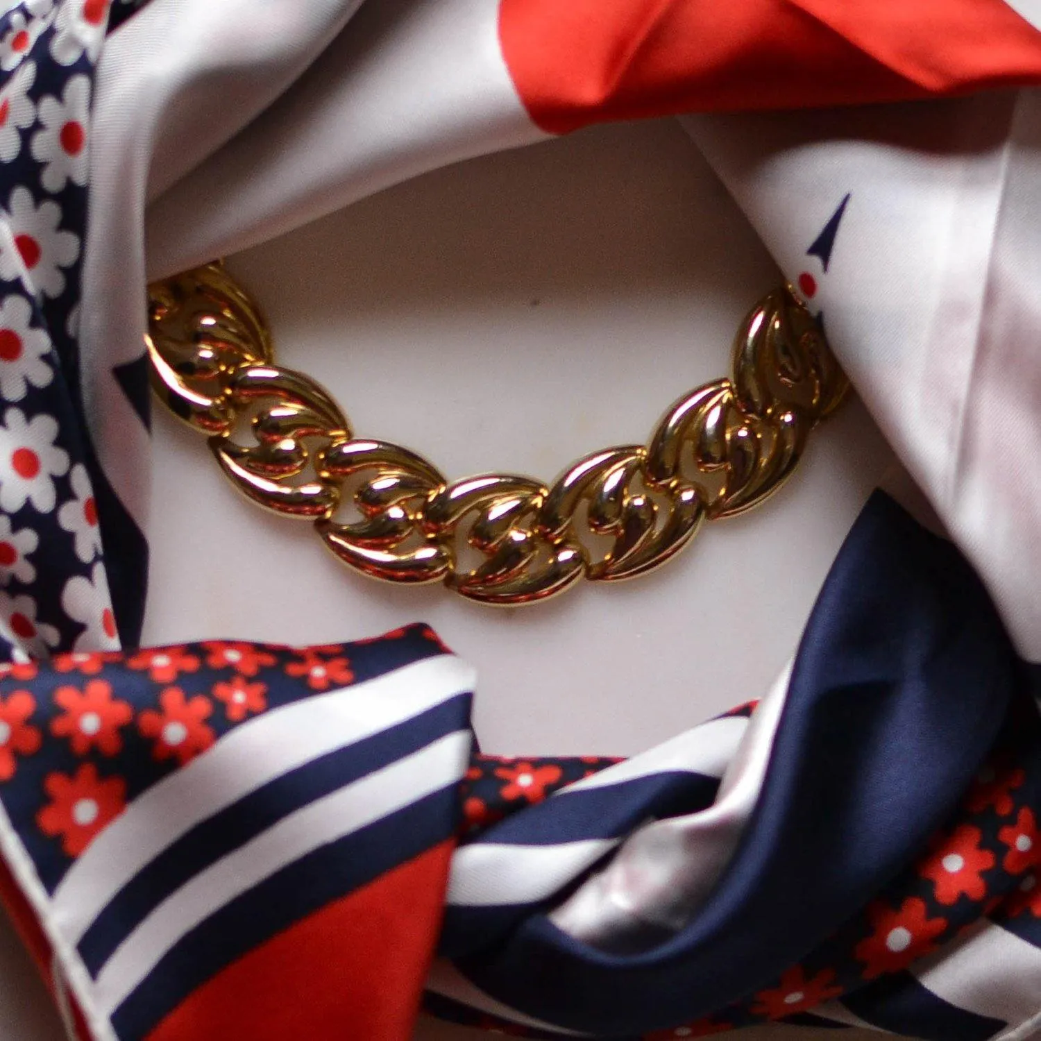 Red, White and Blue Daisy Silk Scarf by Kreier
