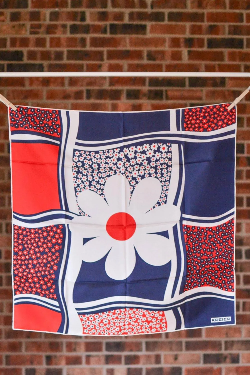 Red, White and Blue Daisy Silk Scarf by Kreier