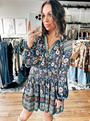 Sadie Smocked Waist Mini Dress w/ Split Neck