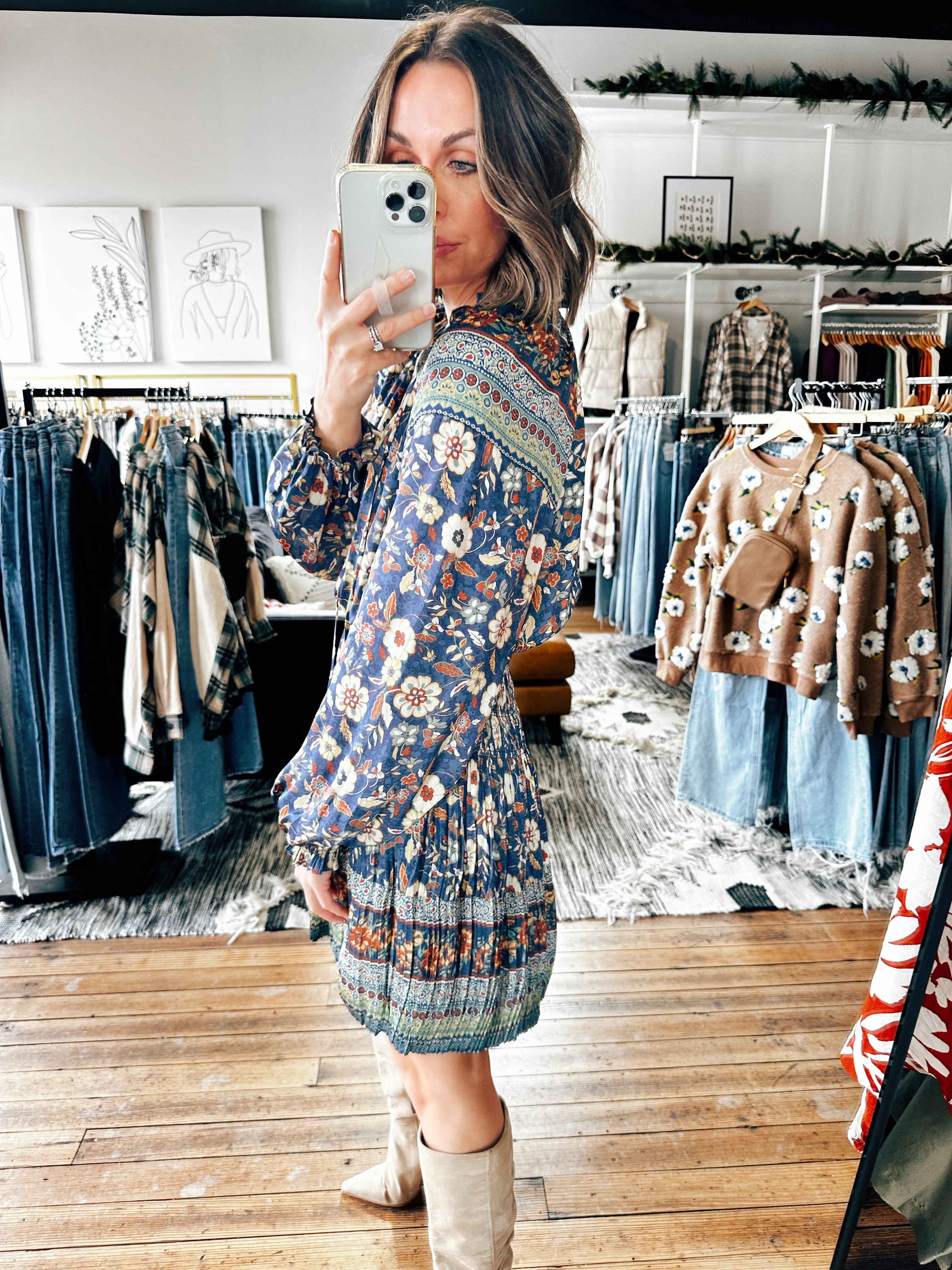 Sadie Smocked Waist Mini Dress w/ Split Neck