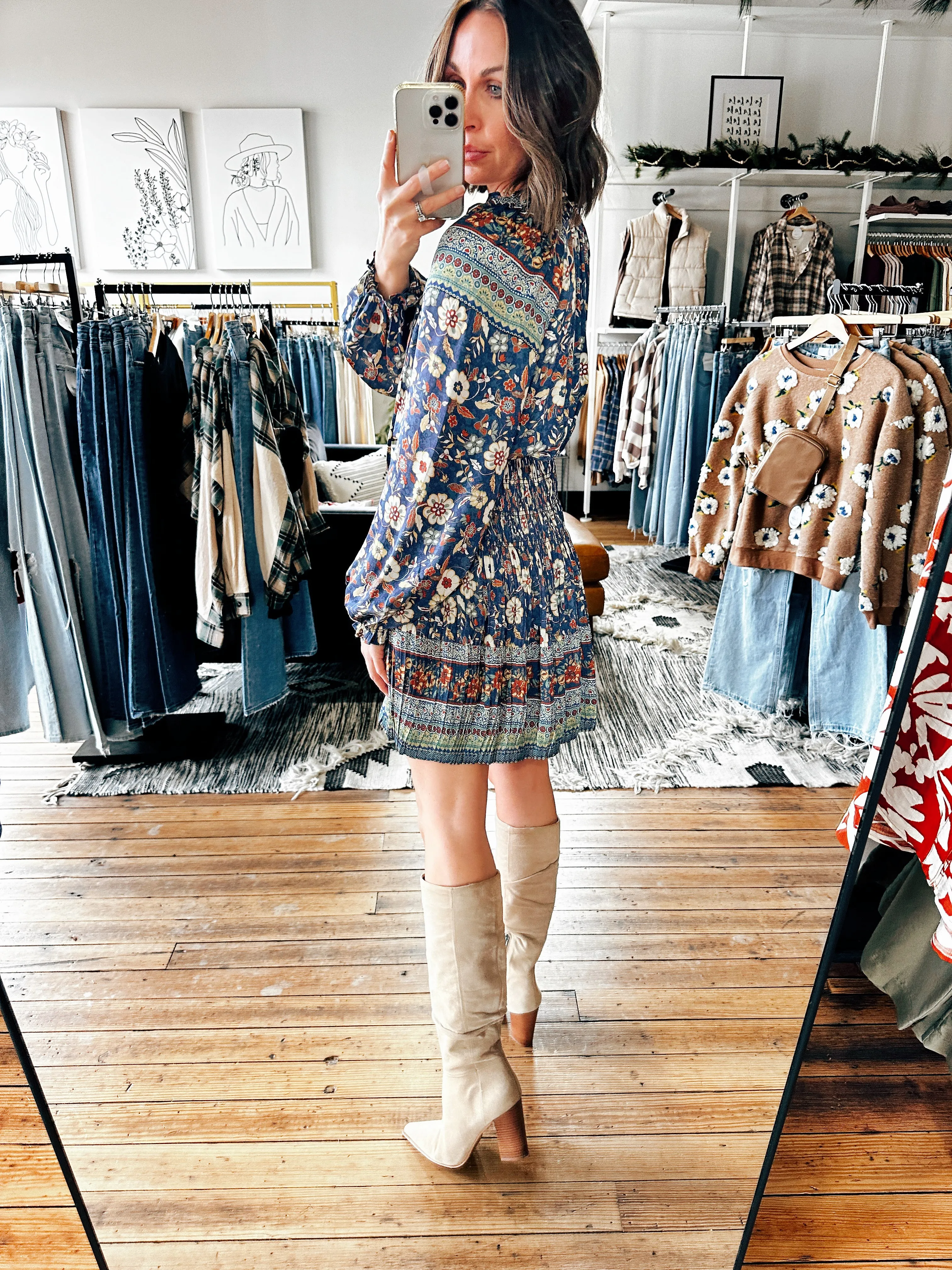 Sadie Smocked Waist Mini Dress w/ Split Neck