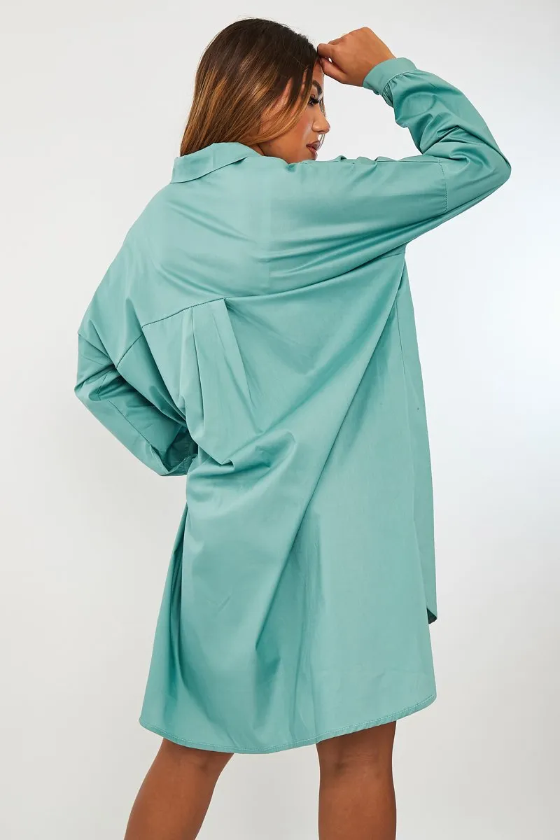 Sage Dipped Hem Oversized Shirt Dress - Nicola