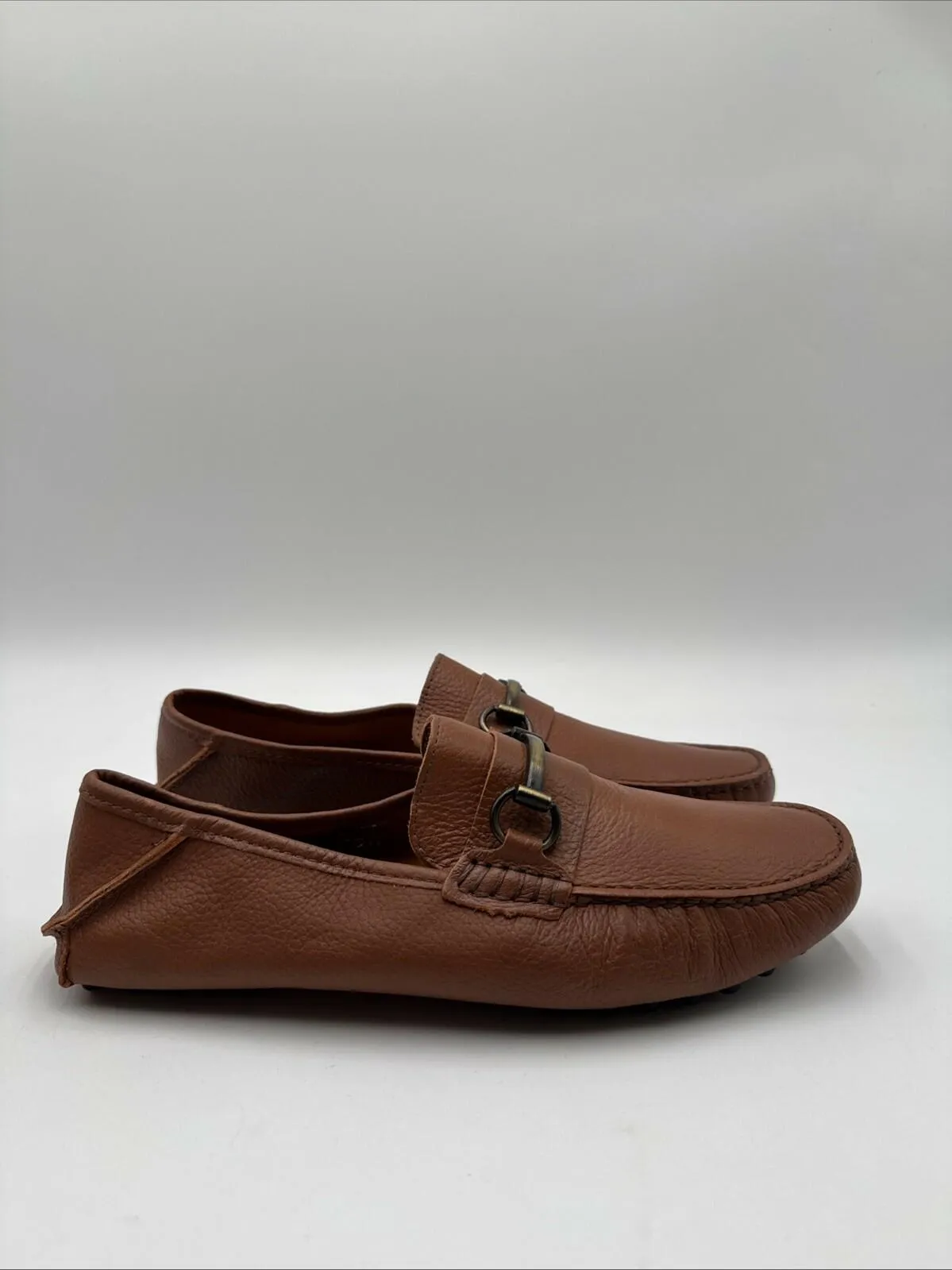 SAKS FIFTH AVENUE Fold Leather Bit Loafers Brown Size 9 - Very Good