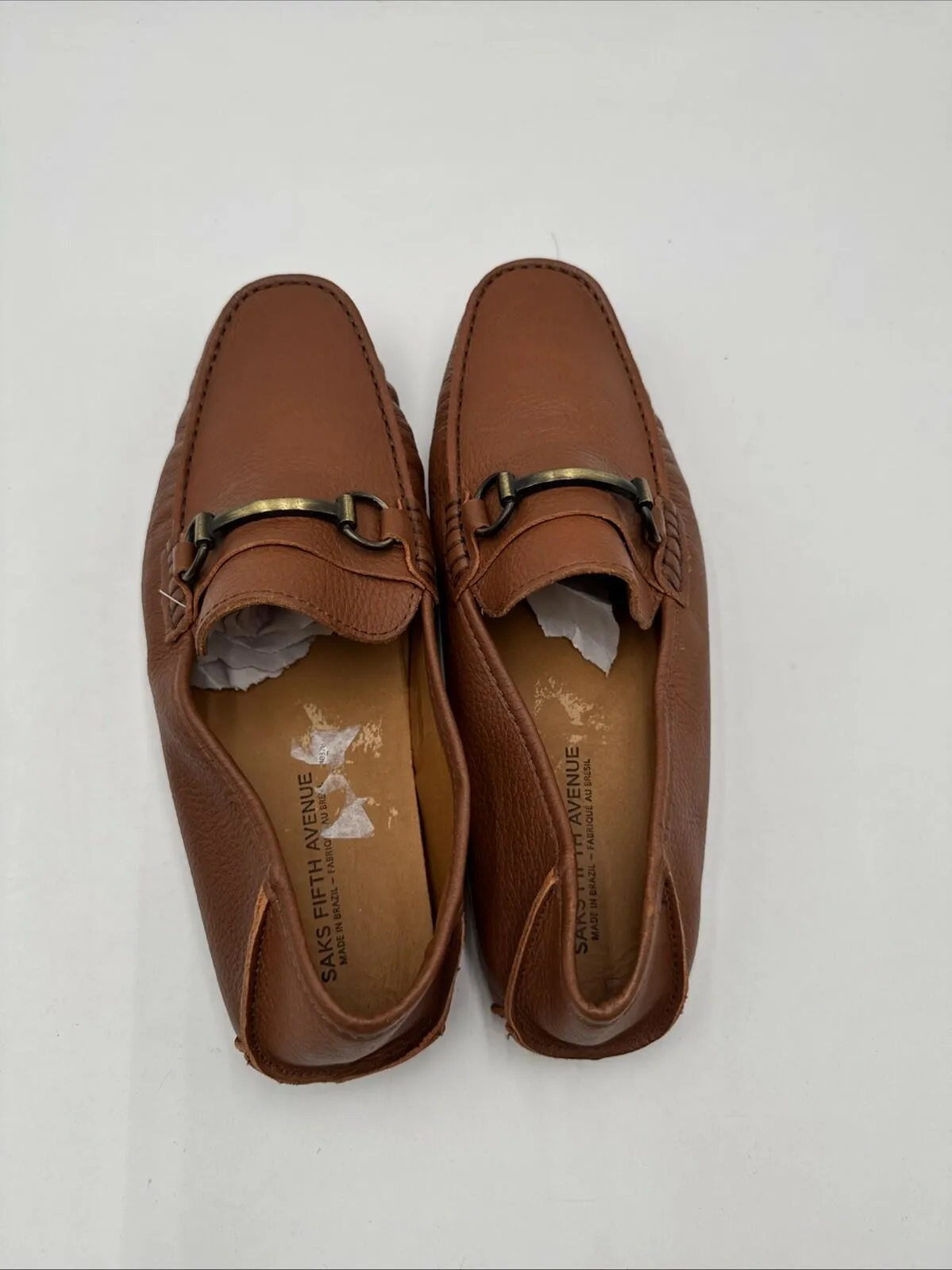SAKS FIFTH AVENUE Fold Leather Bit Loafers Brown Size 9 - Very Good
