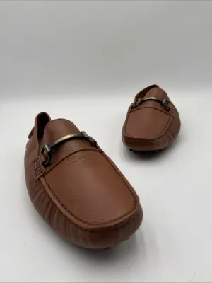 SAKS FIFTH AVENUE Fold Leather Bit Loafers Brown Size 9 - Very Good