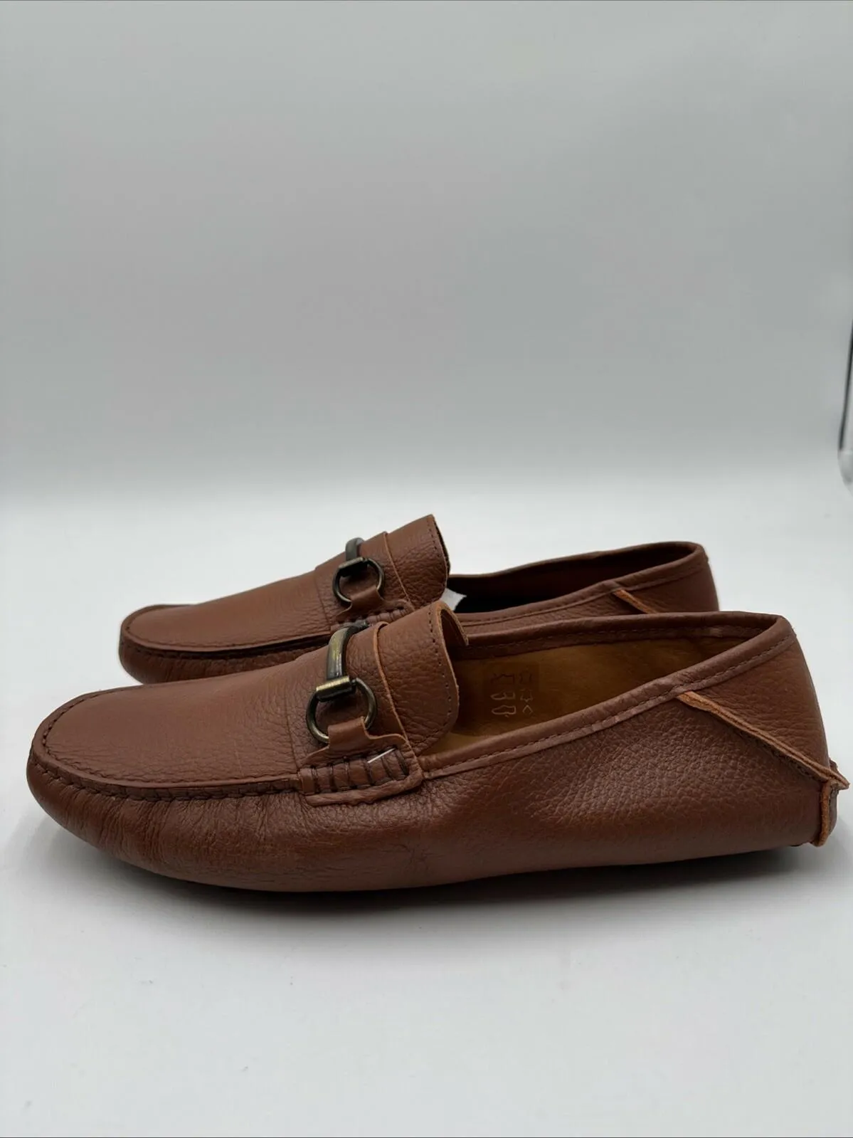 SAKS FIFTH AVENUE Fold Leather Bit Loafers Brown Size 9 - Very Good