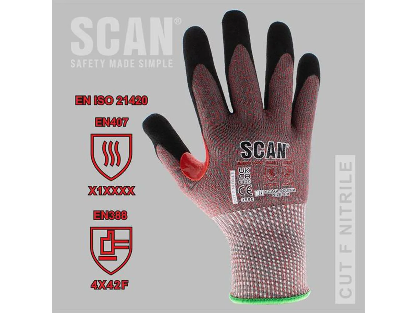 Scan Nitrile Palm Cut F Gloves - L (Size 9)