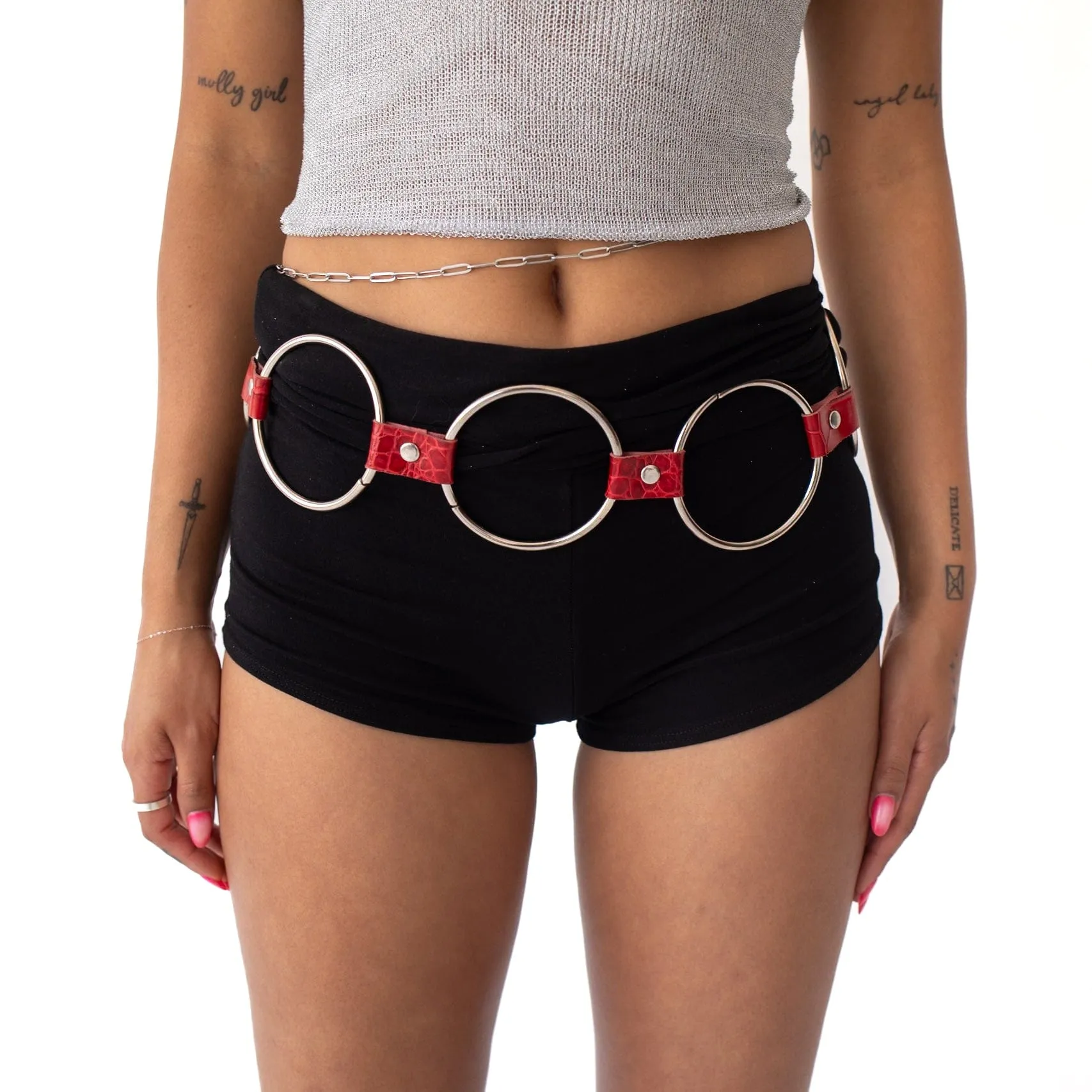 Scarlett croc leather o ring belt