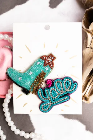 Seed Bead 'Yall' and Boot Hat Pins