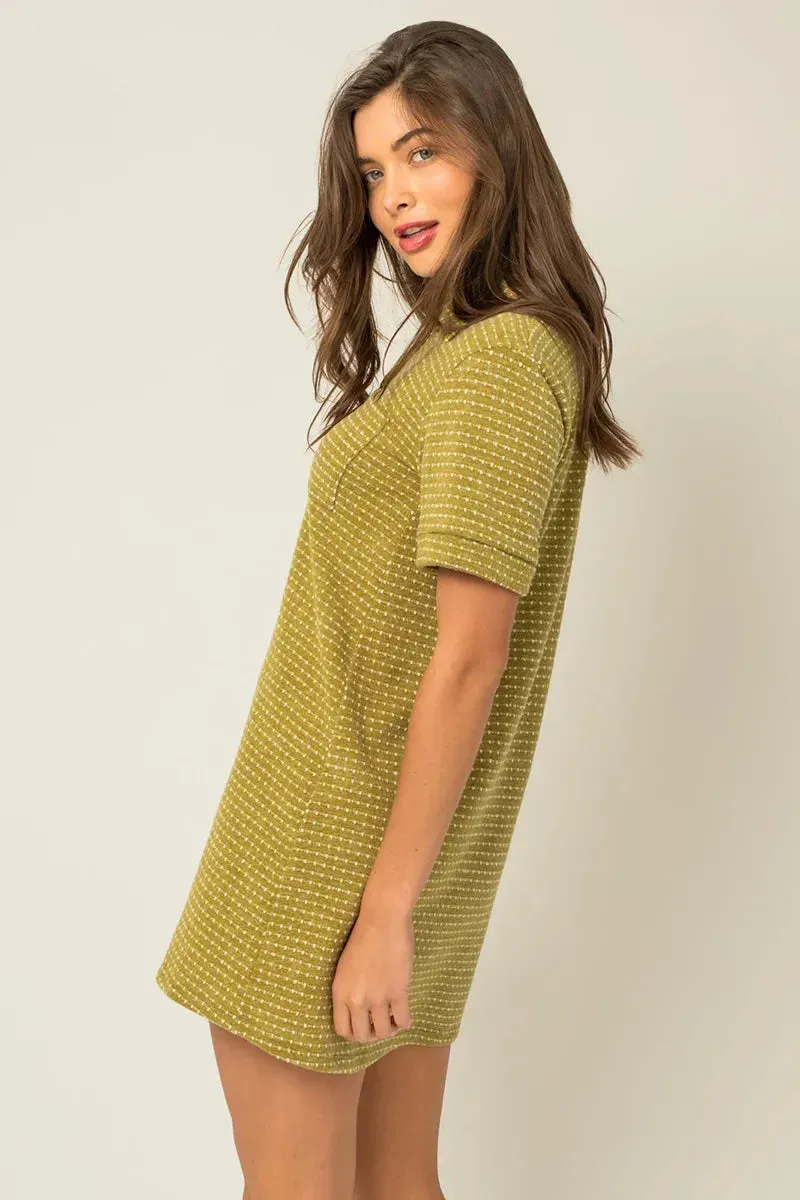 Short Sleeve Collar Button Down Knit Mini Dress