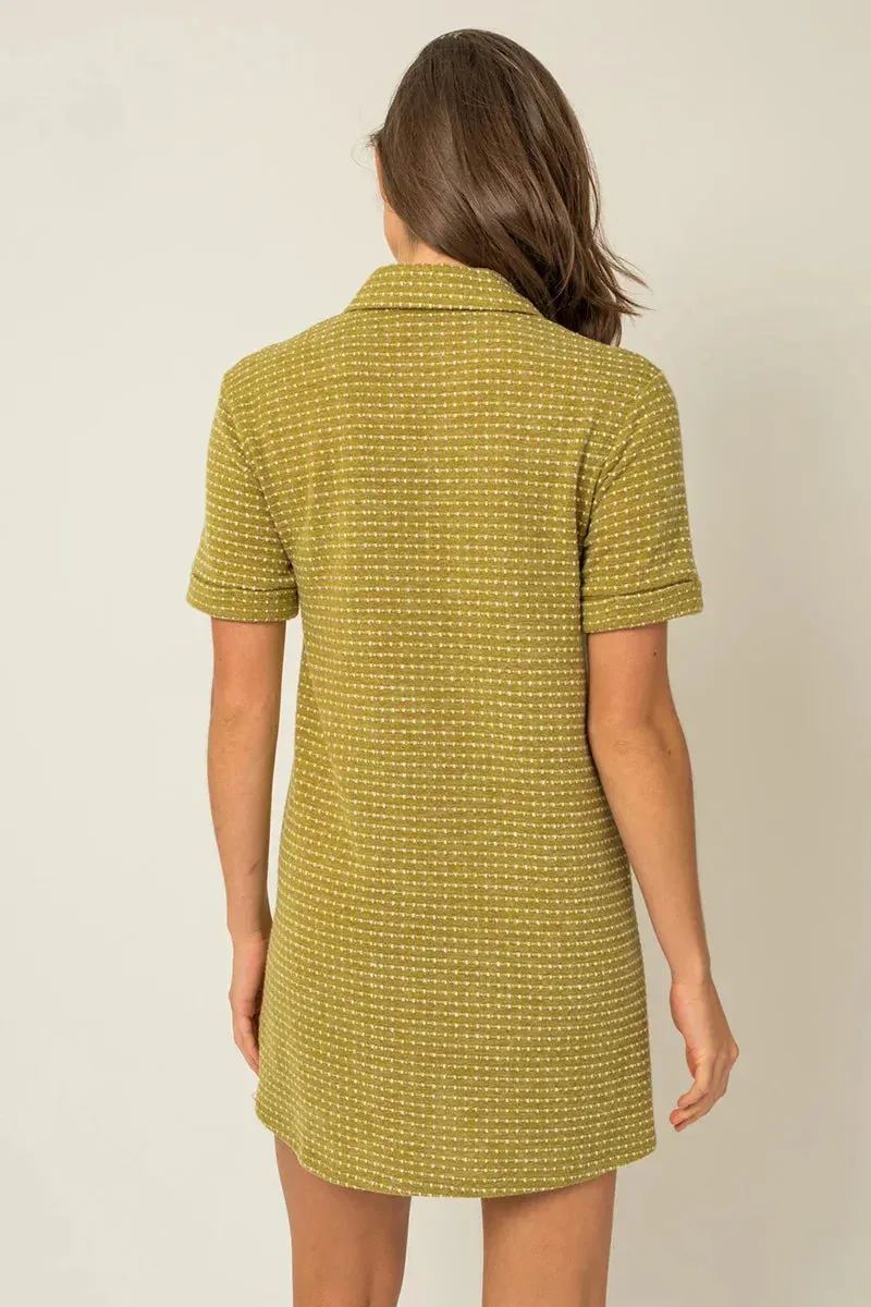 Short Sleeve Collar Button Down Knit Mini Dress