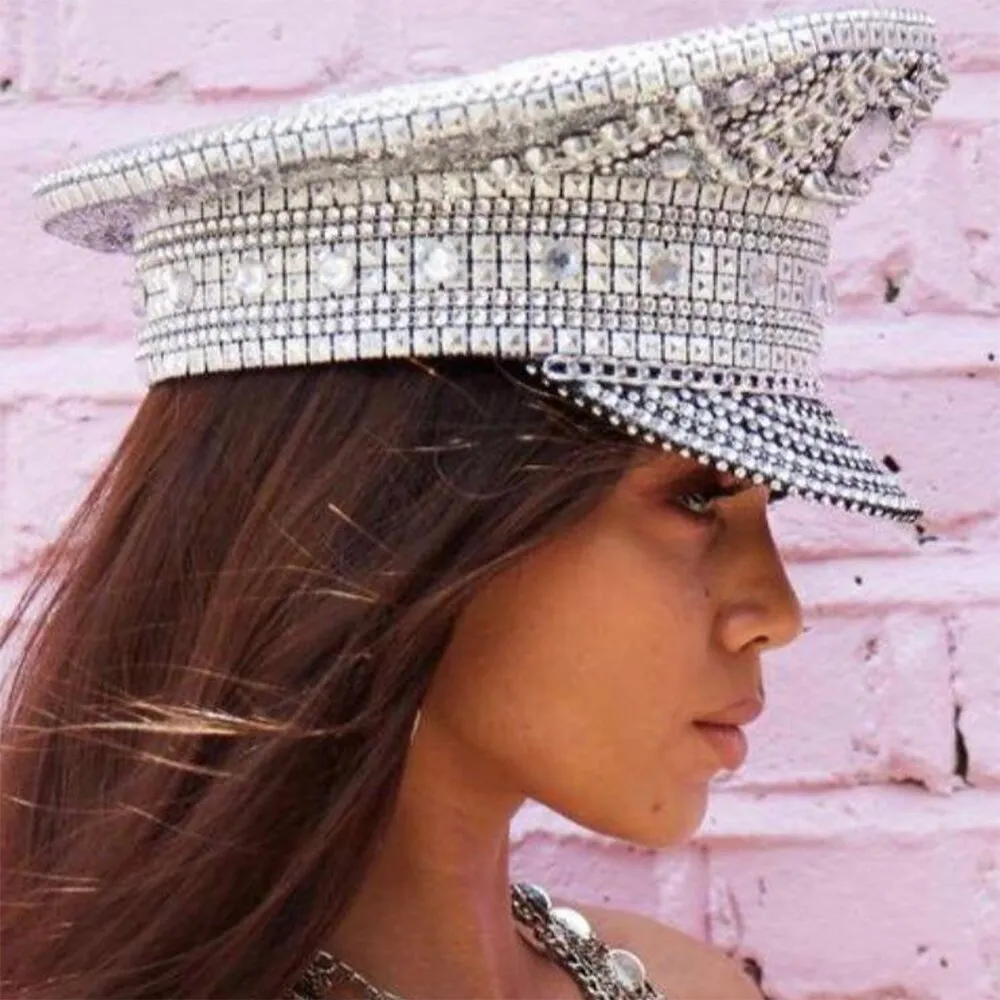 Silver Rhinestone Burning Man Hat