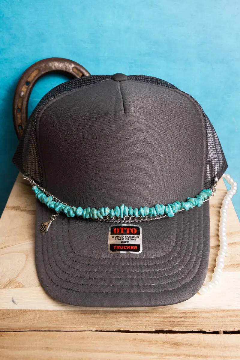Silvertone Turquoise Trucker Hat Chain