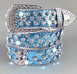 SKY BLUE SKULL BLING BELT