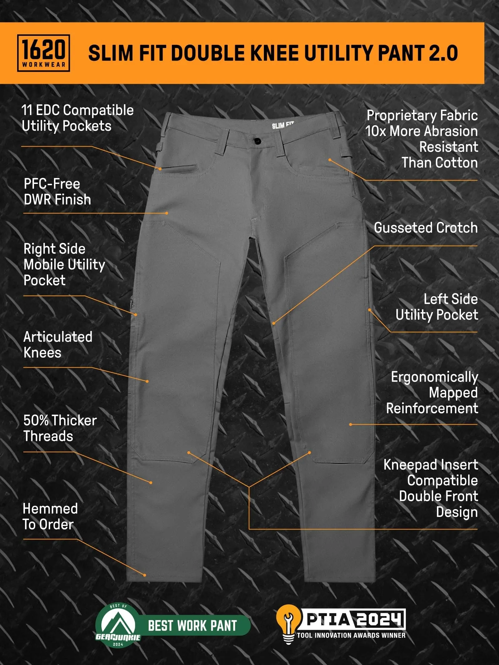 Slim Fit Double Knee Utility Pant 2.0