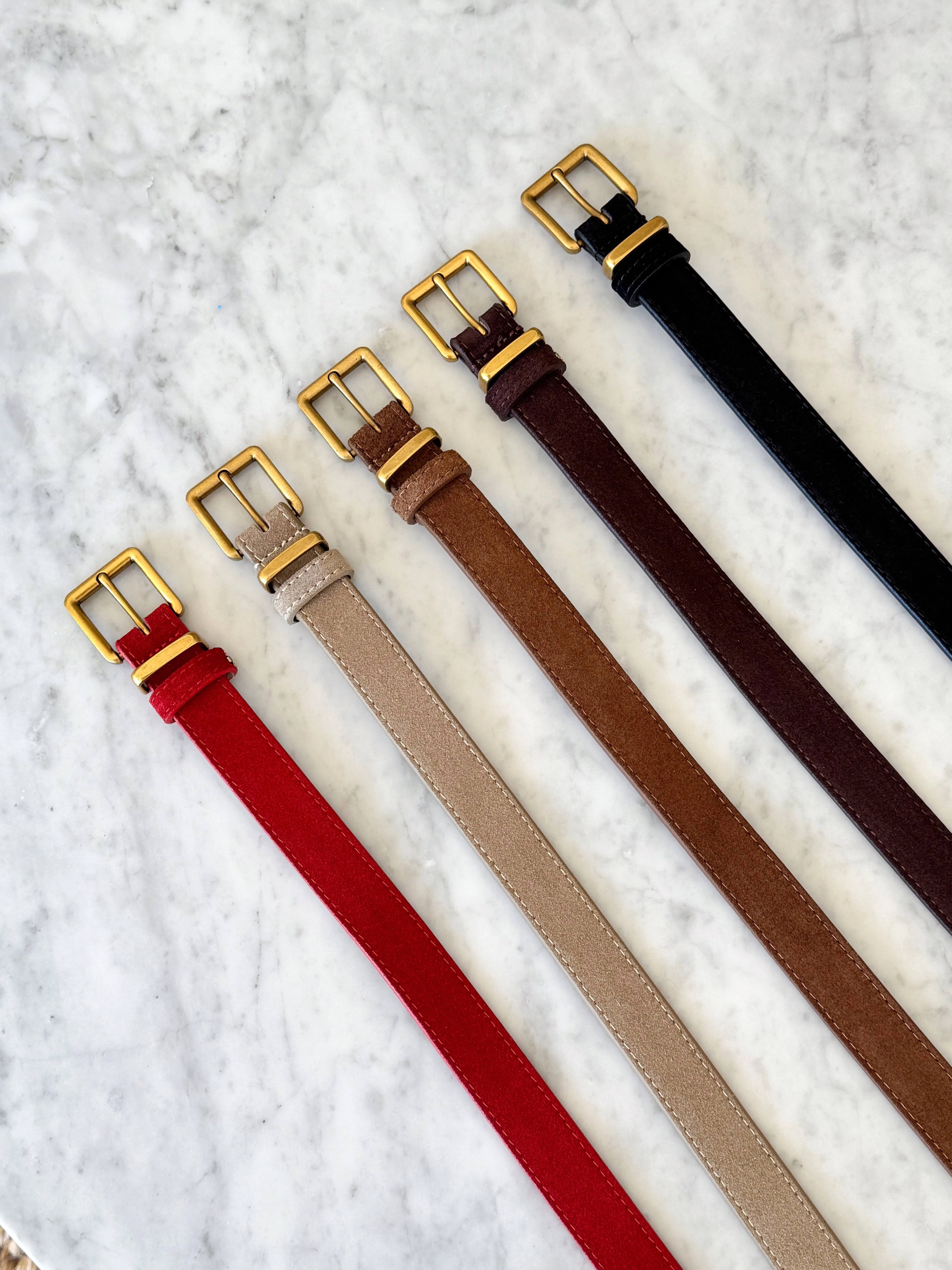 Slim Suede Belt - Cherry