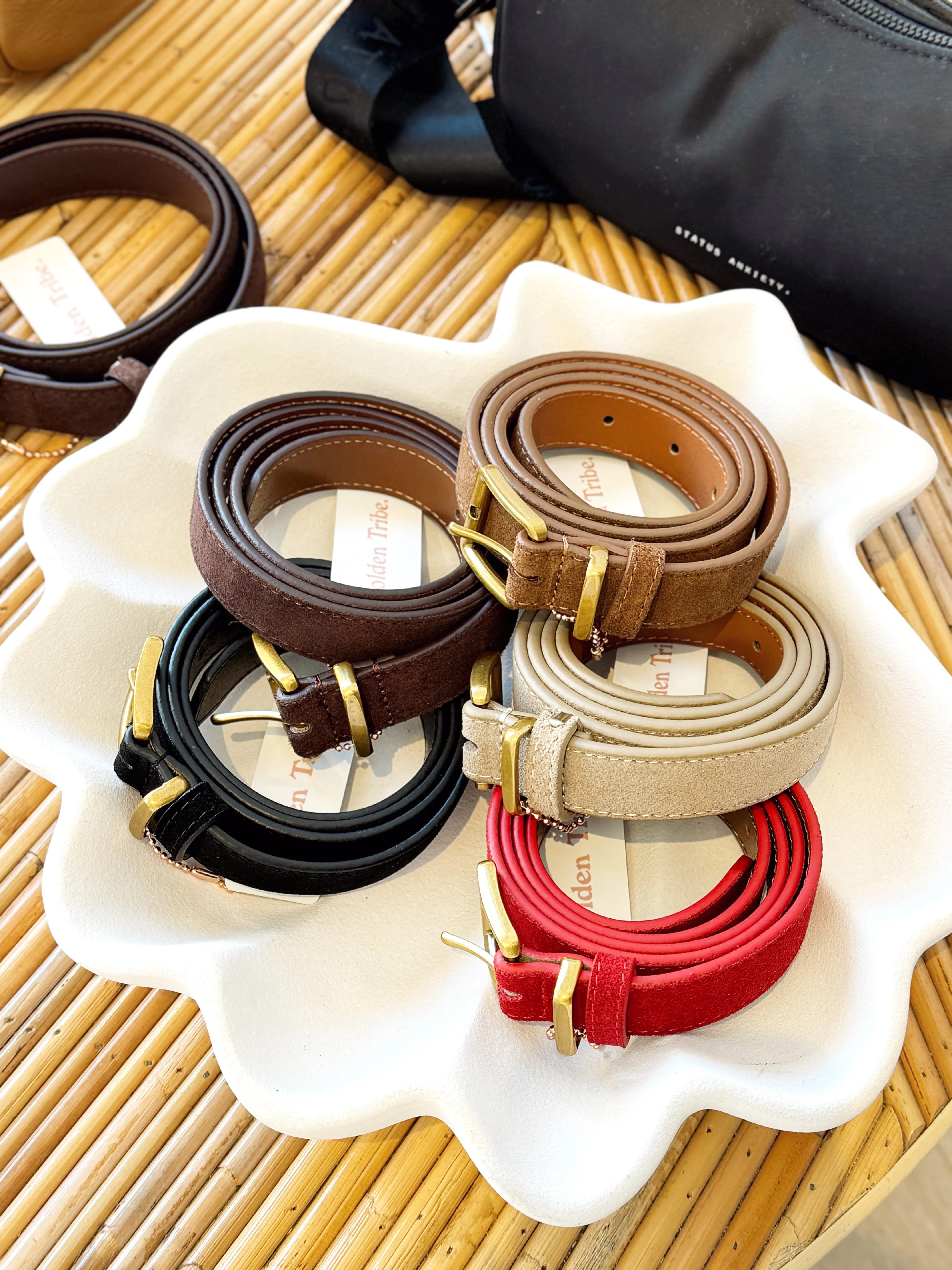 Slim Suede Belt - Cherry
