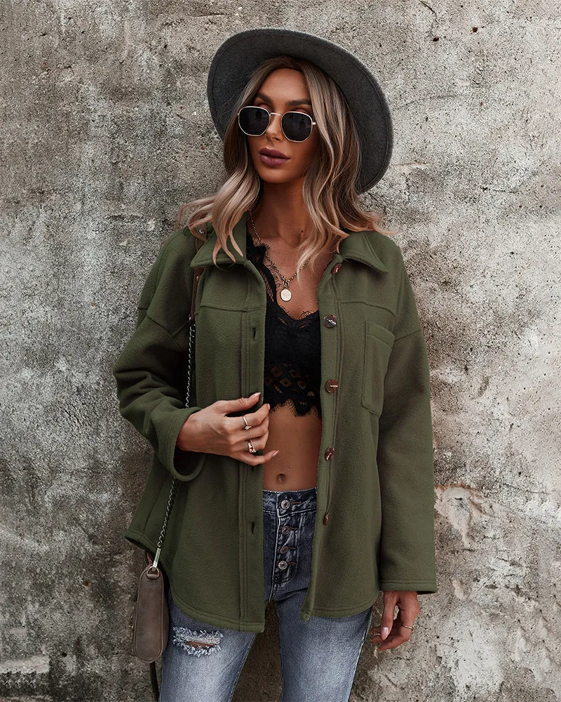 Snuggled Up Plain Jacket - Army Green