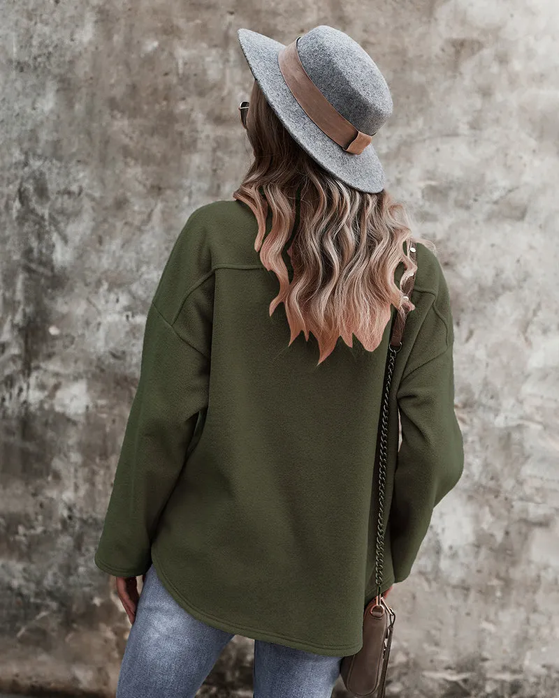 Snuggled Up Plain Jacket - Army Green