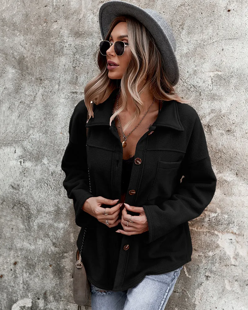 Snuggled Up Plain Jacket - Black