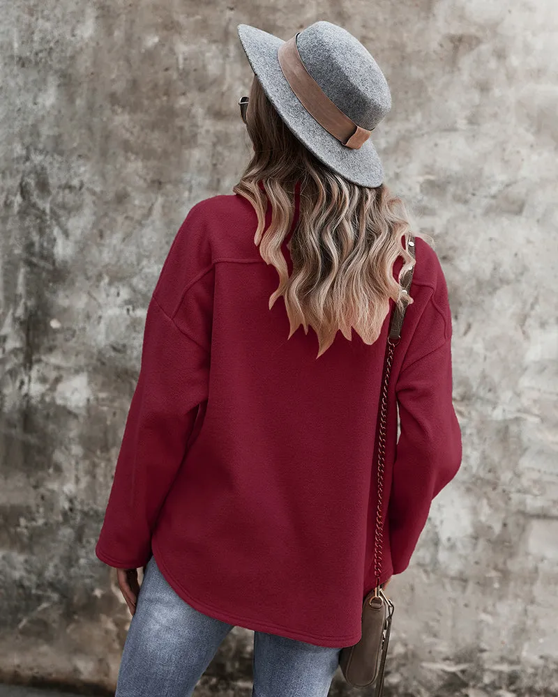 Snuggled Up Plain Jacket - Burgundy