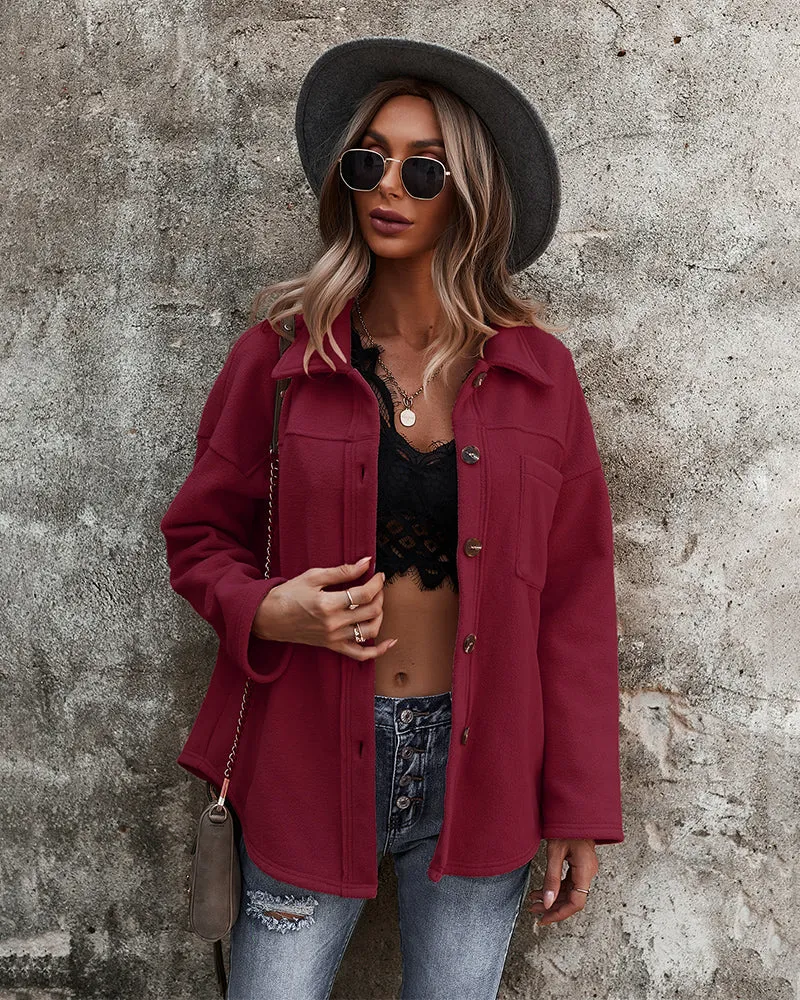 Snuggled Up Plain Jacket - Burgundy