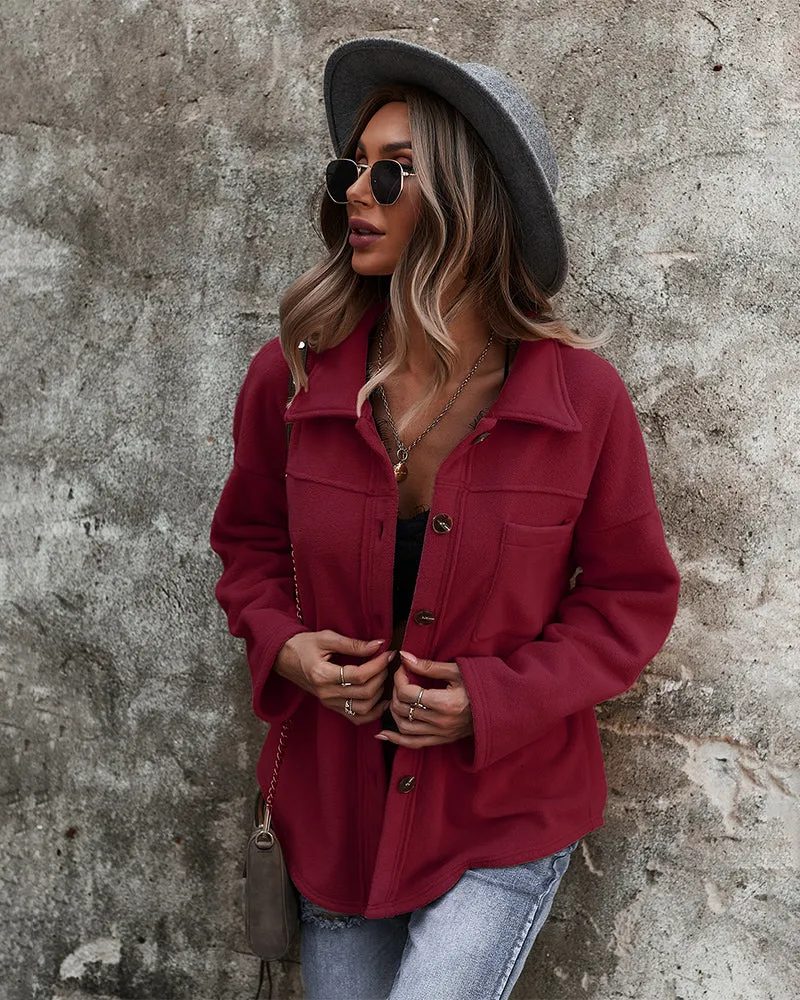 Snuggled Up Plain Jacket - Burgundy