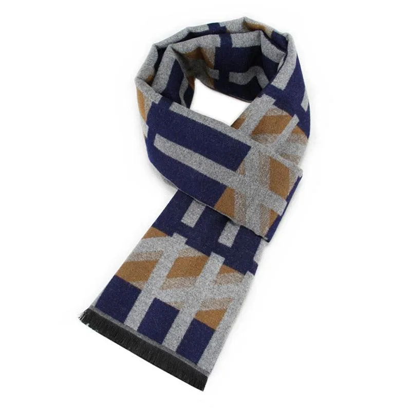 Soft Cashmere Wool Plaid Scarf - Striped Long Warm Scarf