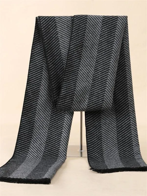 Soft Cashmere Wool Plaid Scarf - Striped Long Warm Scarf