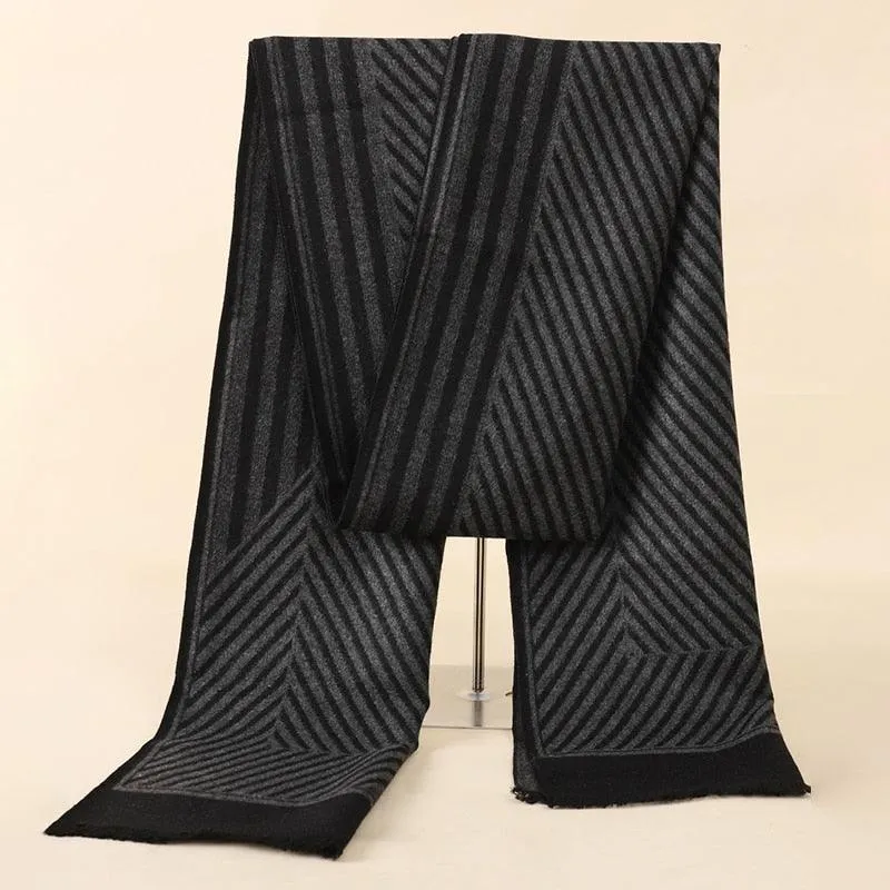 Soft Cashmere Wool Plaid Scarf - Striped Long Warm Scarf