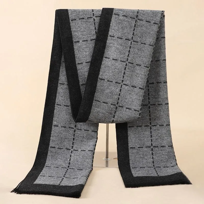 Soft Cashmere Wool Plaid Scarf - Striped Long Warm Scarf