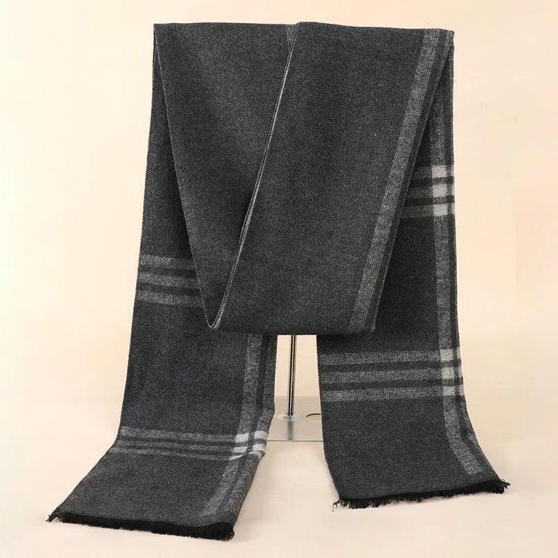 Soft Cashmere Wool Plaid Scarf - Striped Long Warm Scarf