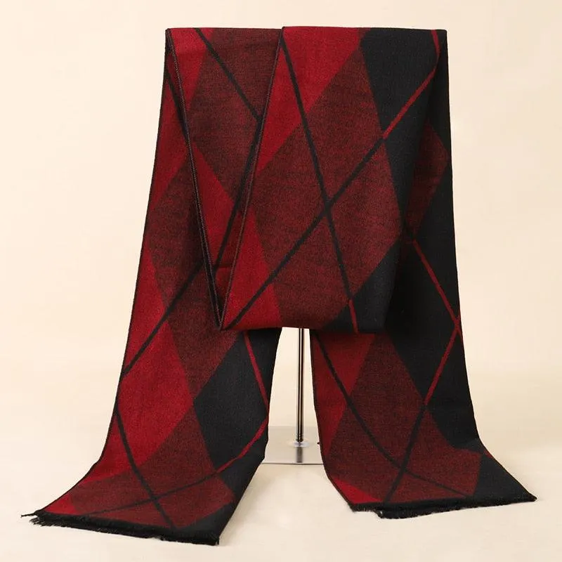 Soft Cashmere Wool Plaid Scarf - Striped Long Warm Scarf