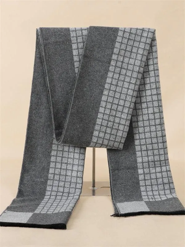 Soft Cashmere Wool Plaid Scarf - Striped Long Warm Scarf