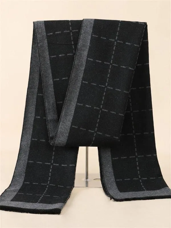 Soft Cashmere Wool Plaid Scarf - Striped Long Warm Scarf