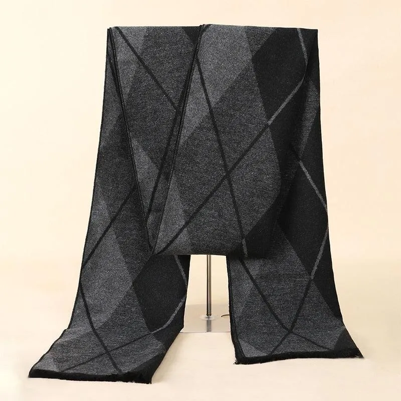 Soft Cashmere Wool Plaid Scarf - Striped Long Warm Scarf