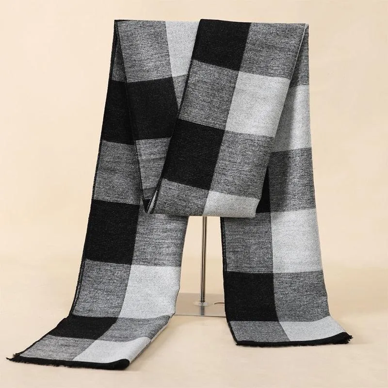 Soft Cashmere Wool Plaid Scarf - Striped Long Warm Scarf