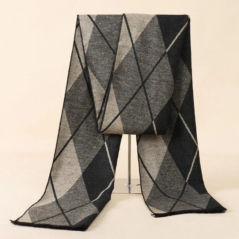 Soft Cashmere Wool Plaid Scarf - Striped Long Warm Scarf