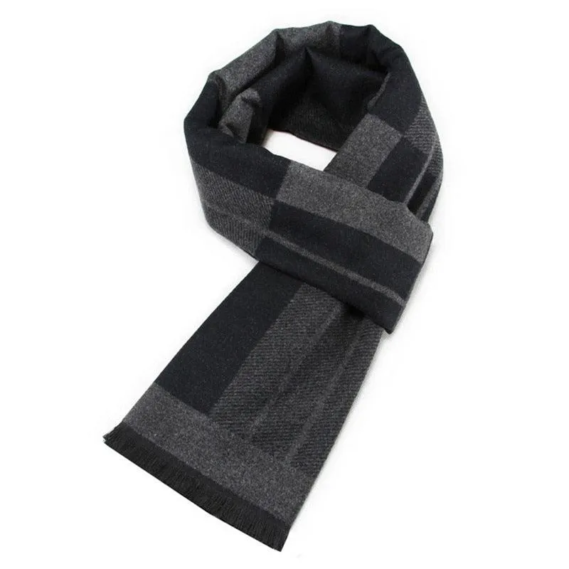 Soft Cashmere Wool Plaid Scarf - Striped Long Warm Scarf